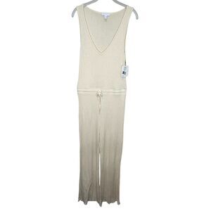 Beyond Yoga Jumpsuit Womens Medium Ivory Ribbed V-Neck Drawstring Made in USA